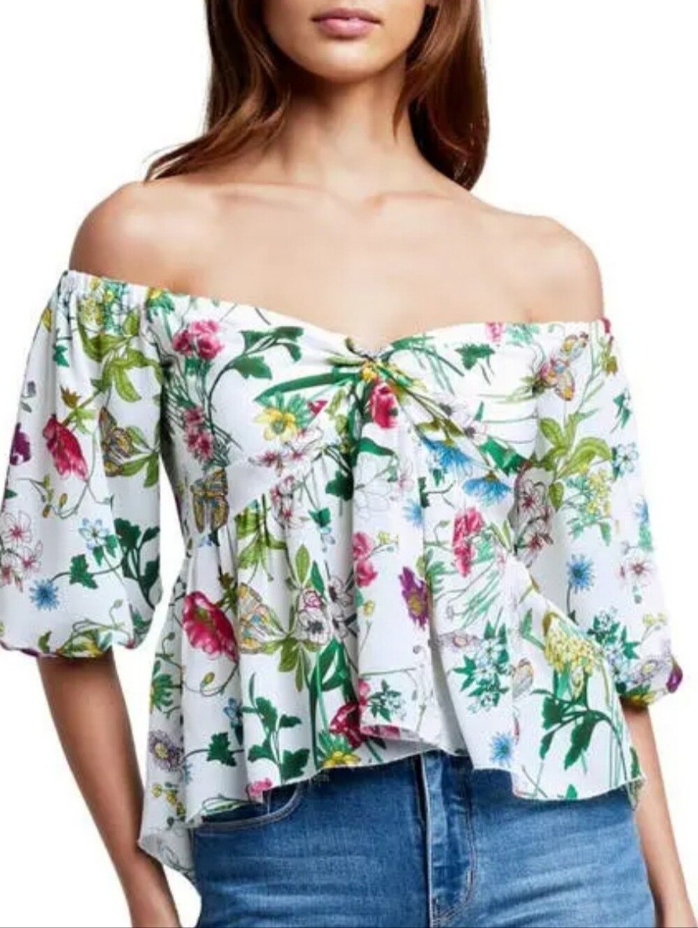 L'Agence Elena Off Shoulder Silk Floral Blouse Shirt XS